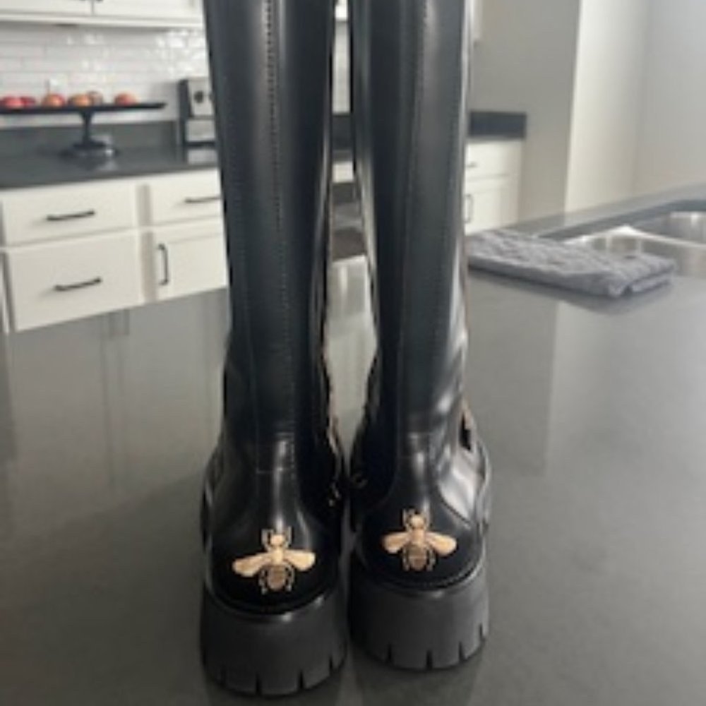 Gucci Black Leather Knee-High Boots